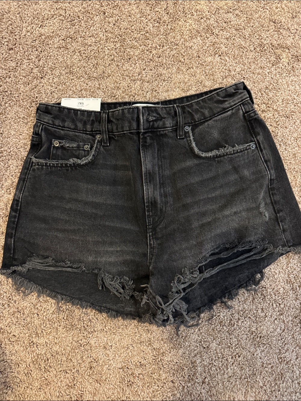 Zara Black Frayed High-Rise Denim Shorts
